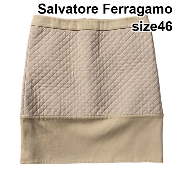 【中古】サルヴァトーレフェラガモ Salvatore Ferragamo キルティングスカート 膝丈 タイトスカート ベージュ 46 3L 15号 レディース S5W200