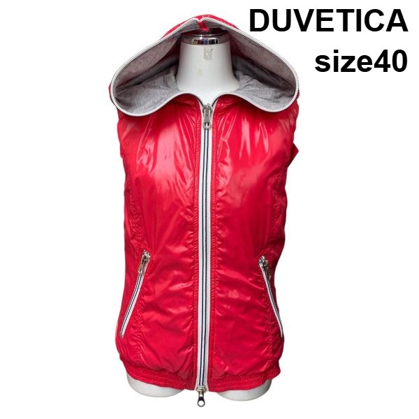 【中古】デュベティカ DUVETICA 落ちこむより良い ボンネット付き添い人 ジップアップ 赤系 薄墨色 ナイロン 落ちこむ90% 40 M～L 11号 レディース H5Y013