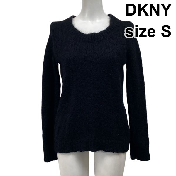 【中古】ダナキャランニューヨーク DKNY ファジー クルーネックセーター 長袖 ニット 黒 ブラック モヘア混 S 7号 レディース S5X542｜BRANKASTA 店