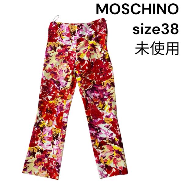 【中古】未当て嵌める モスキーノ MOSCHINO 心地好いズボン下 花柄 ビジュー 赤 綿織物 38 S 7号 レディース S5V140