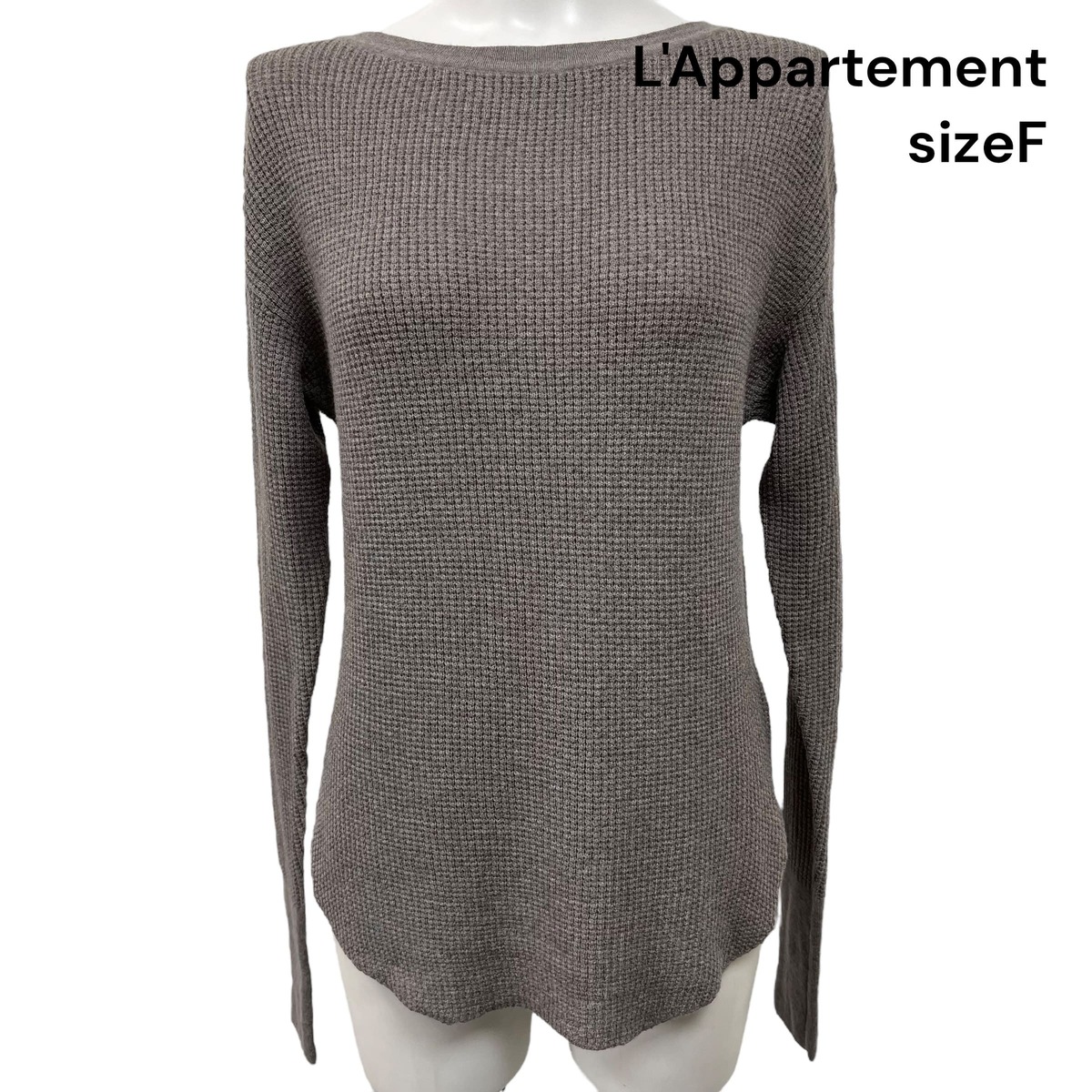 【中古】アパルトモン L'Appartement トップス ワッフルニット セーター 長袖 グレージュ 毛 サイズ記載 F M 9号 レディース S5W159｜BRANKASTA 店