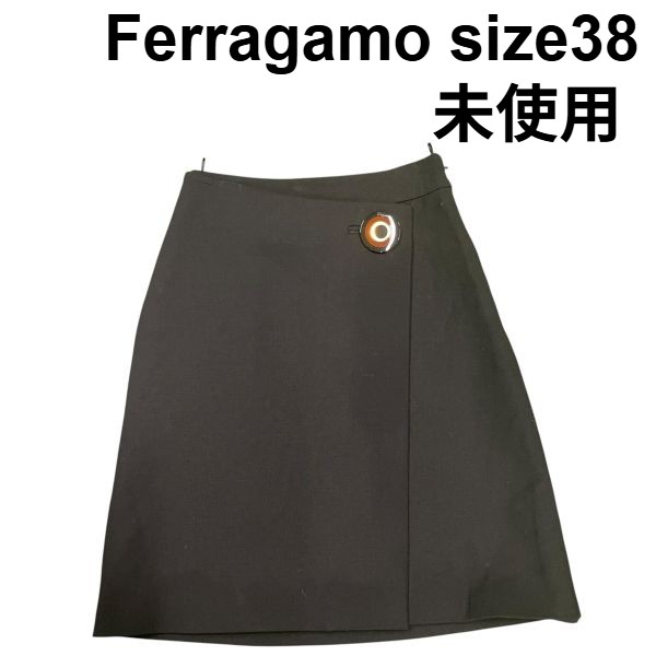 【中古】未当て嵌める フェラガモ Ferragamo スコート アイコン 名取り草 黒 羊毛 38 S～M レディース S5V468