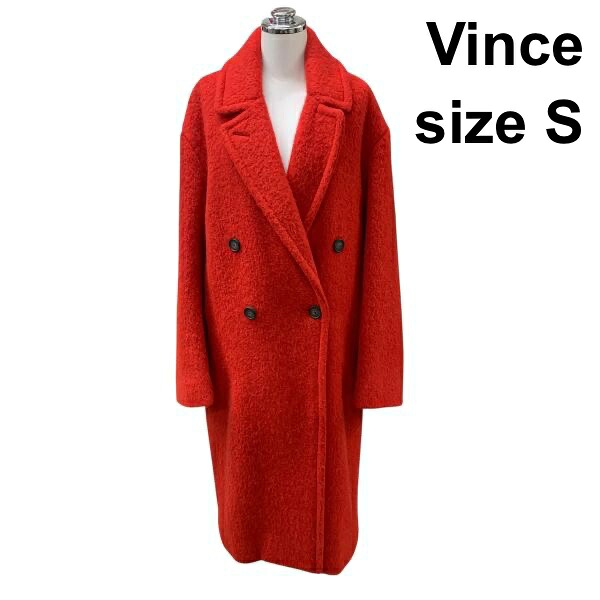 【中古】ビンス Vince アウター コート ロング 長袖 ダブルブレスト 赤 レッド アルパカ 毛 S 7号 レディース H6A068