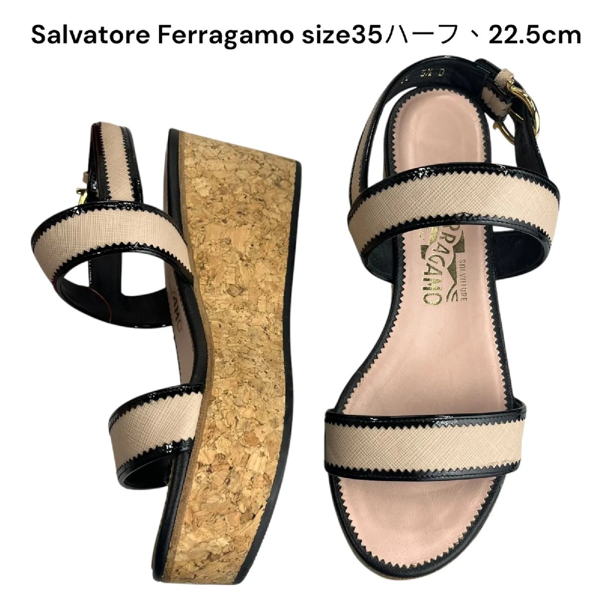 【中古】美品 サルヴァトーレフェラガモ Salvatore Ferragamo ウェッジ サンダル 35二分の一 レディース 5D368