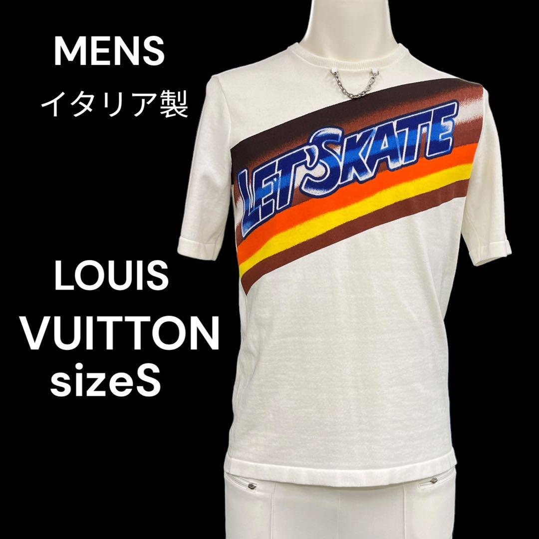 【中古】美品ルイヴィトン メンズホワイトカットソー LOUIS VUITTON LET'S SKATE 半袖 メンズ Tシャツ S M4G425｜BRANKASTA 店