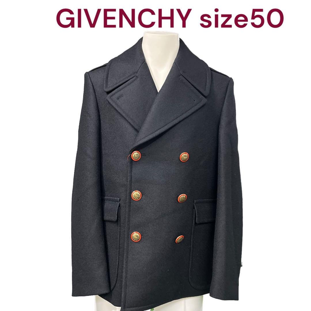 【中古】極美品 GIVENCHY ジバンシー コントラストダブルボタン ピーコート 厚地の外套 50 黒いこと 黒 今めかしい 御前上等 M4H507