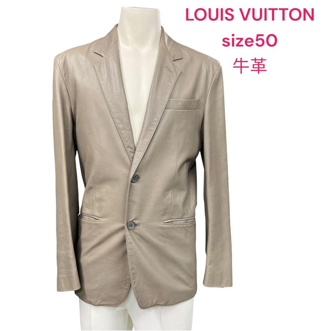 【中古】LOUIS VUITTON ルイヴィトン 牛革 レザージャケット グレージュ 50 XL LL メンズ M4I325｜BRANKASTA 店