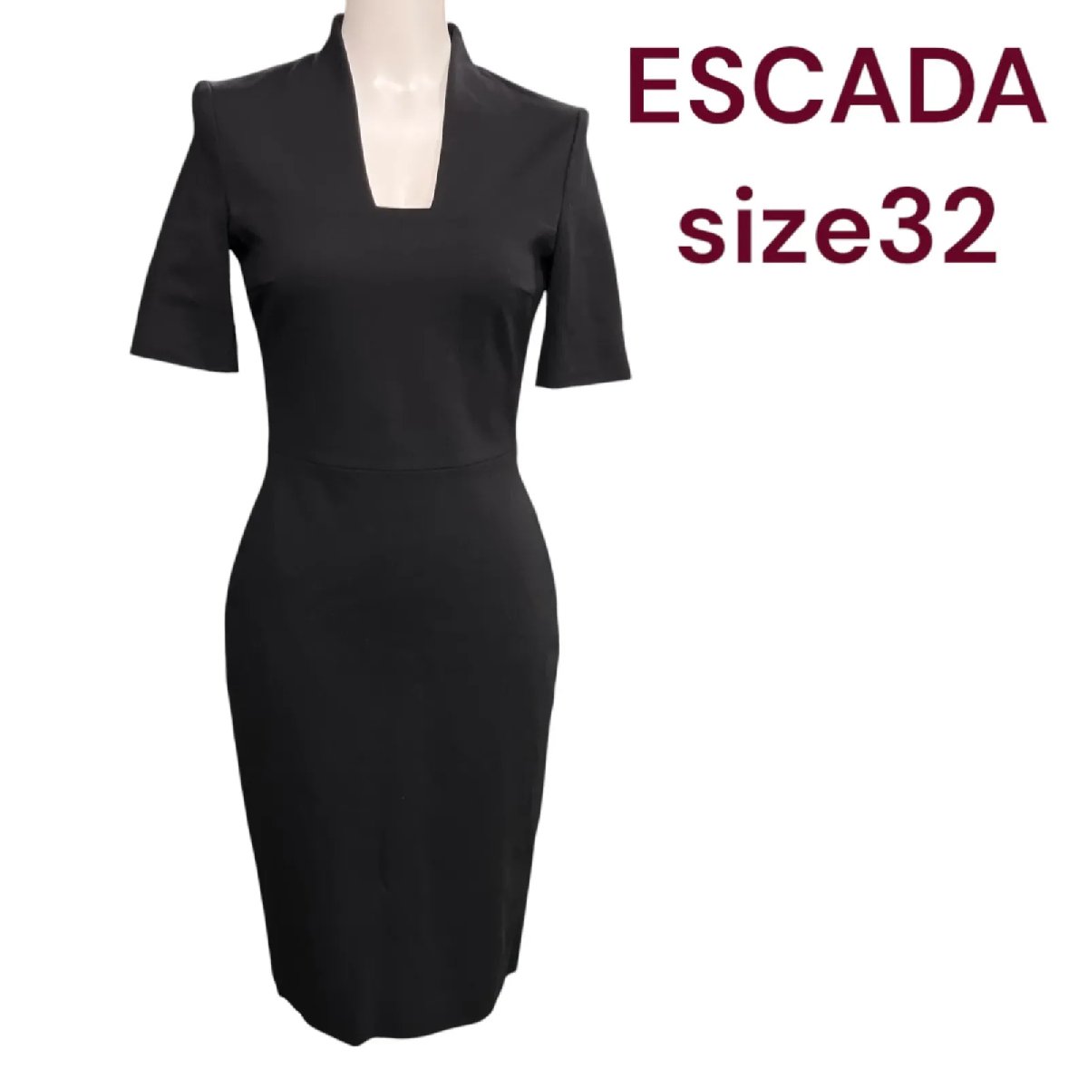 【中古】美品 エスカーダ 美形 タイト ワンピース 黒 ブラック ESCADA M4L061