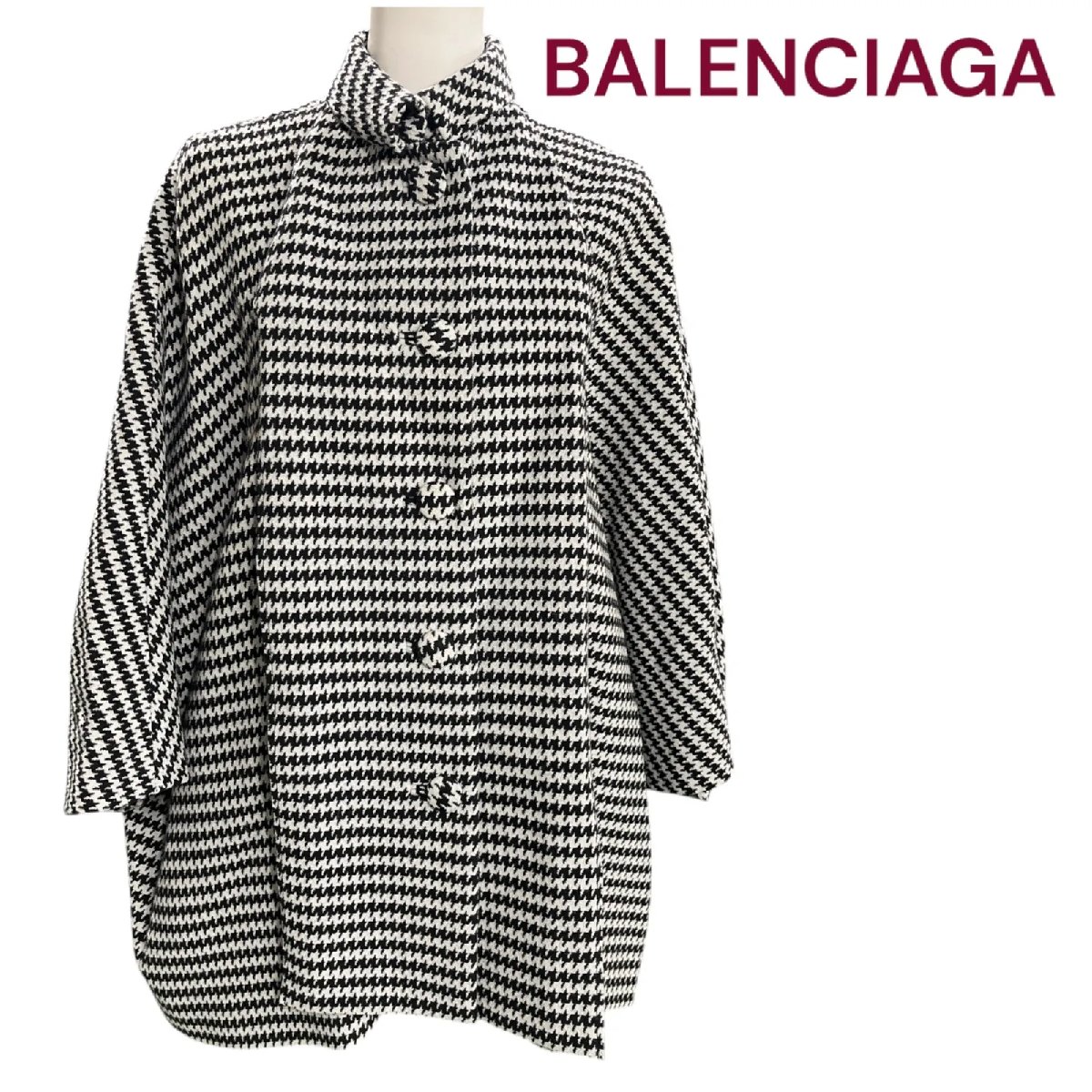 【中古】美品 BALENCIAGA バレンシアガ ハウンドトゥース 弗マン 厚地の外套 厚地の外套大きさ チドリ透かし彫り 大きさF好いかげんに M4L263