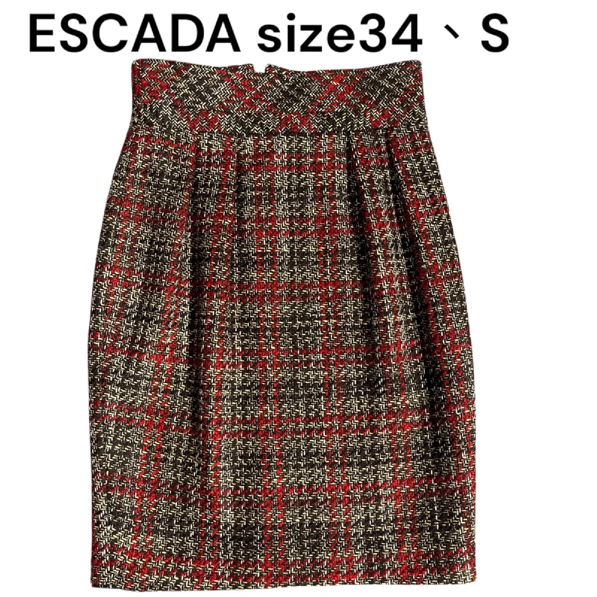 【中古】美品 エスカーダ ESCADA もの言う花 ツィード きつい スコート 34 S 7号 S4L468