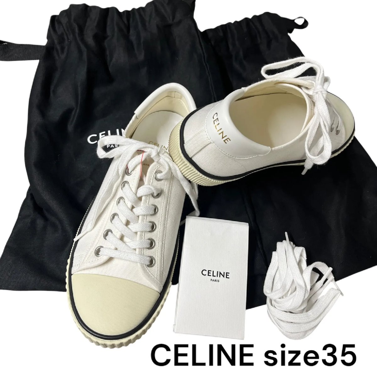 【中古】綺麗目 セリーヌ CELINE 爽やかな白 ホワイト ローカット スニーカー 35 22センチ S5M054