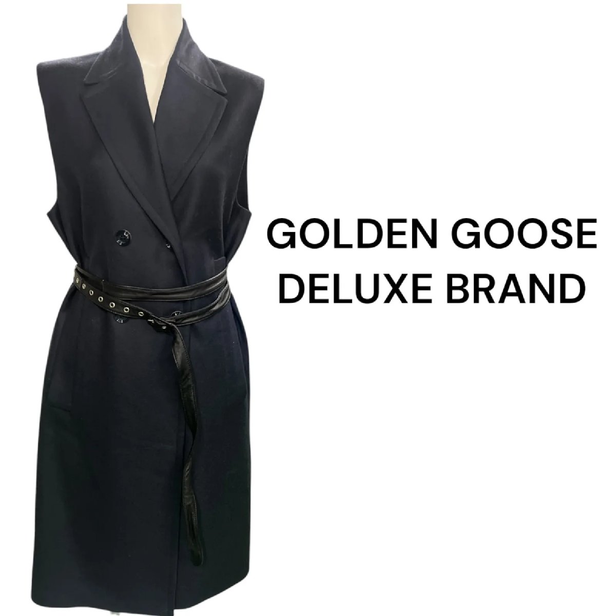 【中古】美品 GOLDEN GOOSE ゴールデングース ベスト コート ワンピース ウール レザー S5M290