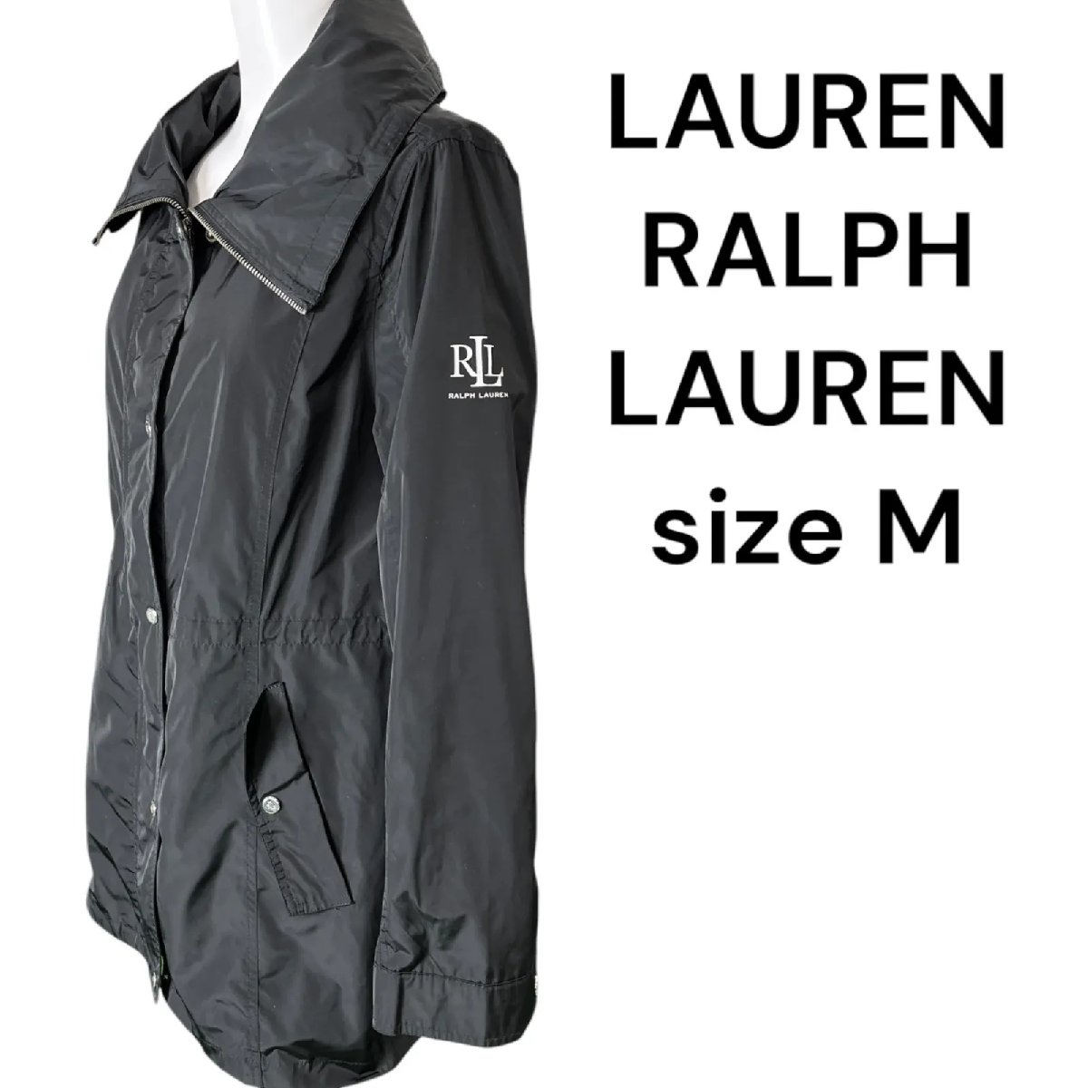 【中古】美品 ローレン ラルフローレン RALPH LAUREN サイドロゴ ポリエステル ジャケット 薄手コート 黒 S5N014|BRANKASTA 店