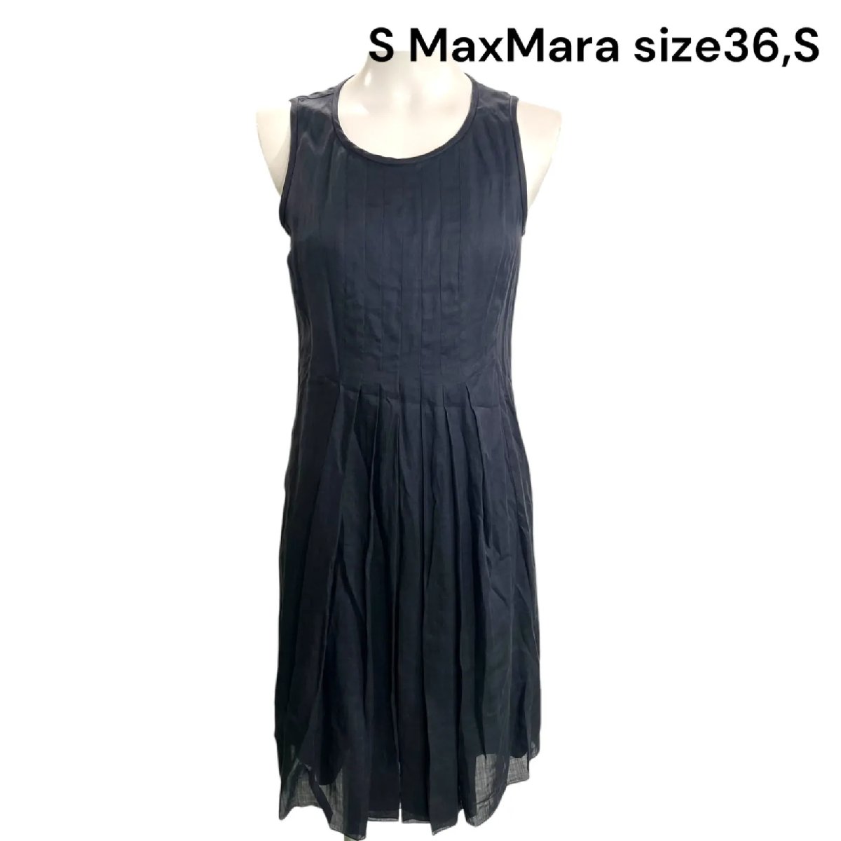 【中古】エスマックスマーラ S MaxMara シンプル ネイビー シルク ワンピース 36、S レディース S5P425