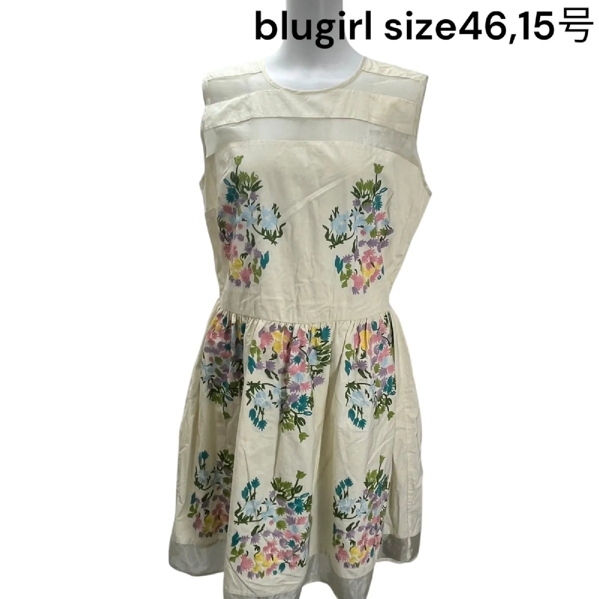【中古】ブルーガール blugirl 花柄刺繍 コットン ワンピース 46、15号 レディース S5Q153
