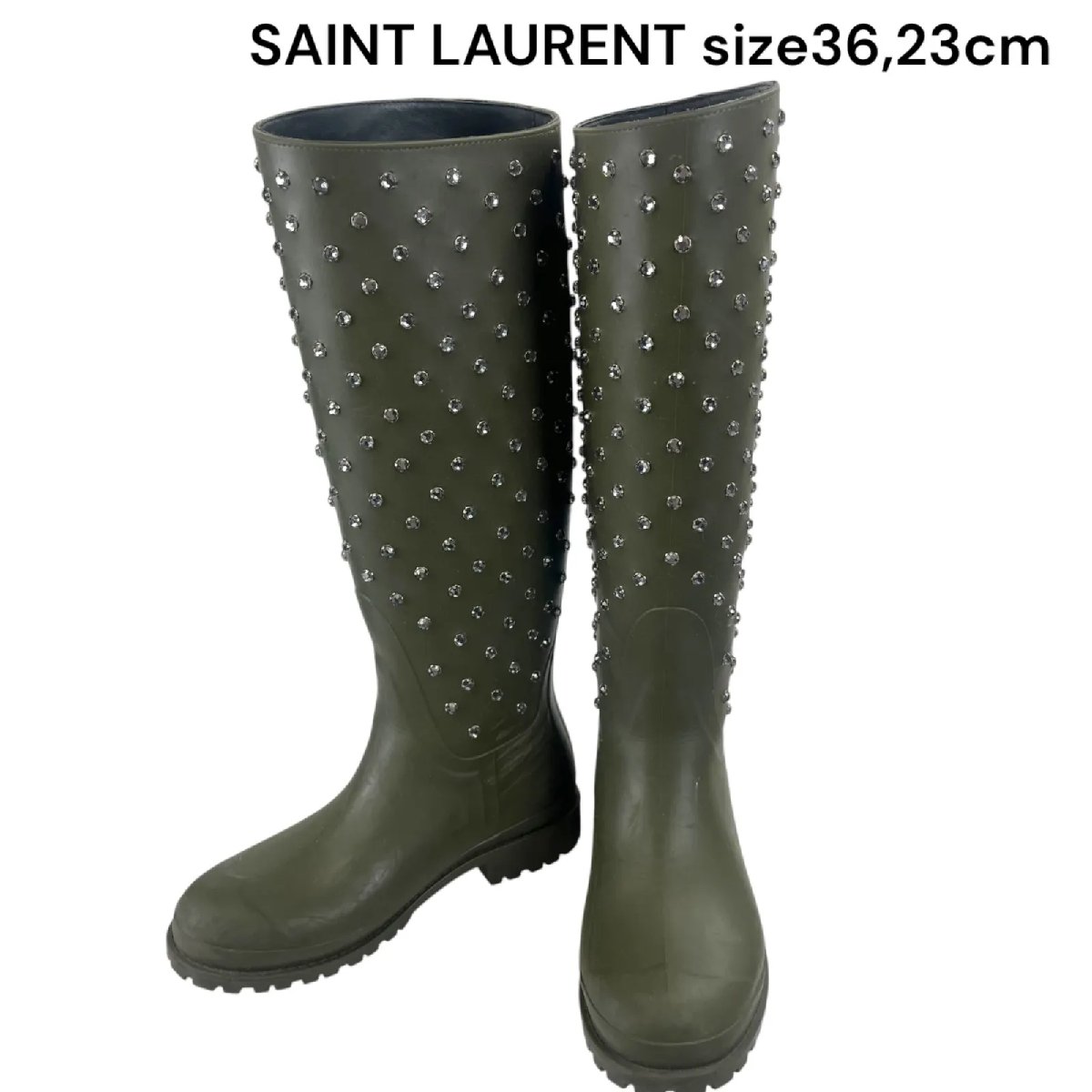 【中古】サンローラン SAINT LAURENT レインブーツ 長靴 レインシューズ ビジュー 36、23珊 レディース S5Q174 靴-ブーツ・長靴-レインシューズ・長靴