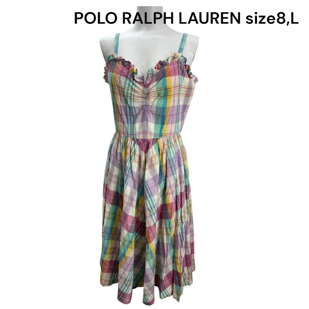 【中古】美品ポロ ラルフローレン POLO RALPH LAUREN チェック柄 コットン ワンピース 8、L レディース S5Q188