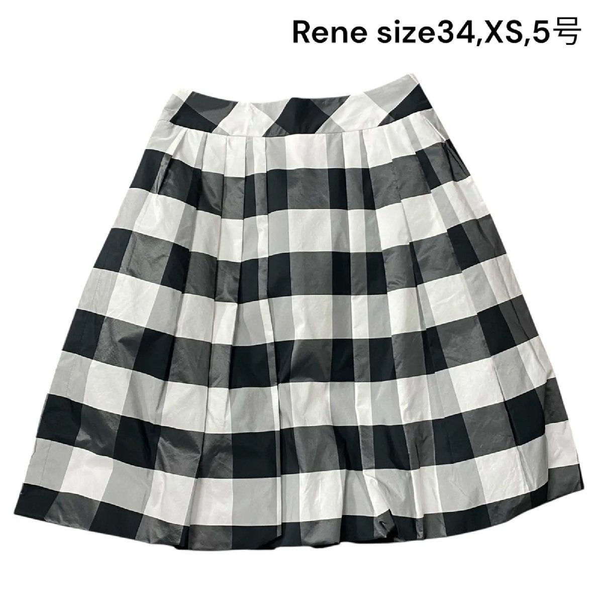 【中古】ルネ Rene スカート ボトムス 膝丈 プリーツ モノトーン ギンガムチェック 34,XS,5号 レディース S5Q351