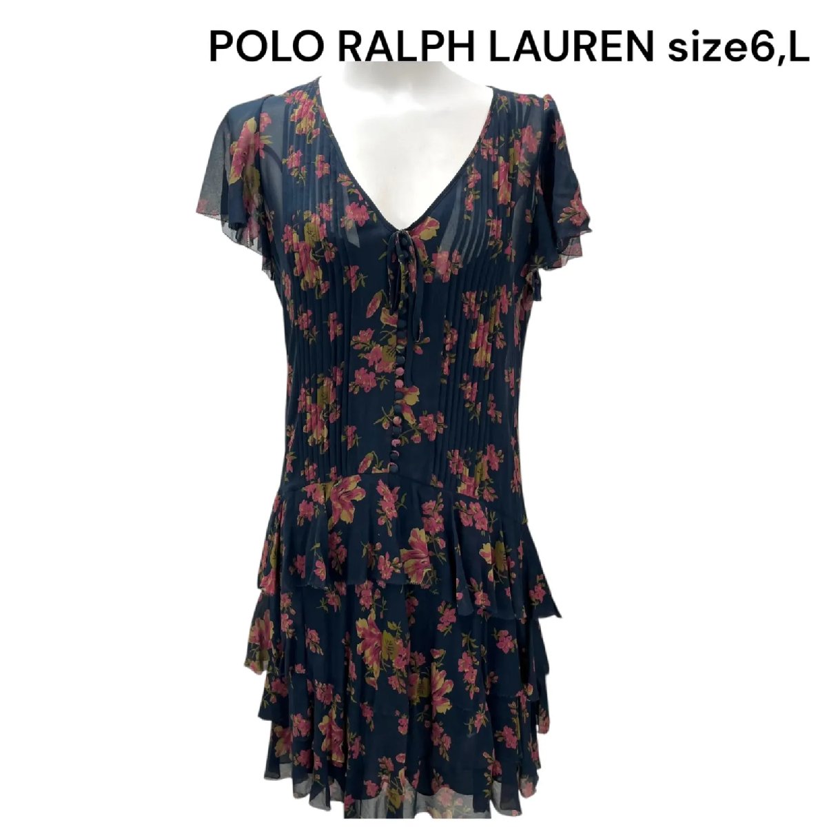 【中古】美品 ポロ ラルフローレン POLO RALPH LAUREN 花柄 ティアード ワンピース 6、L レディース S5Q404