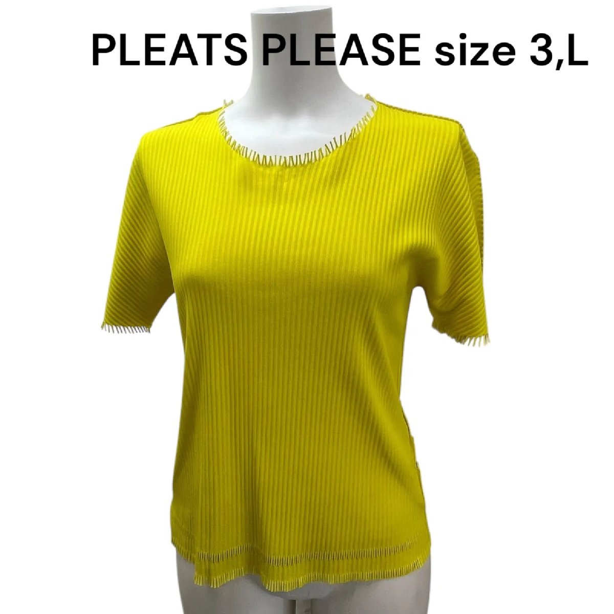 【中古】美品 プリーツプリーズ PLEATS PLEASE 黄色 プリーツ カットソー 3、L レディース S5Q633
