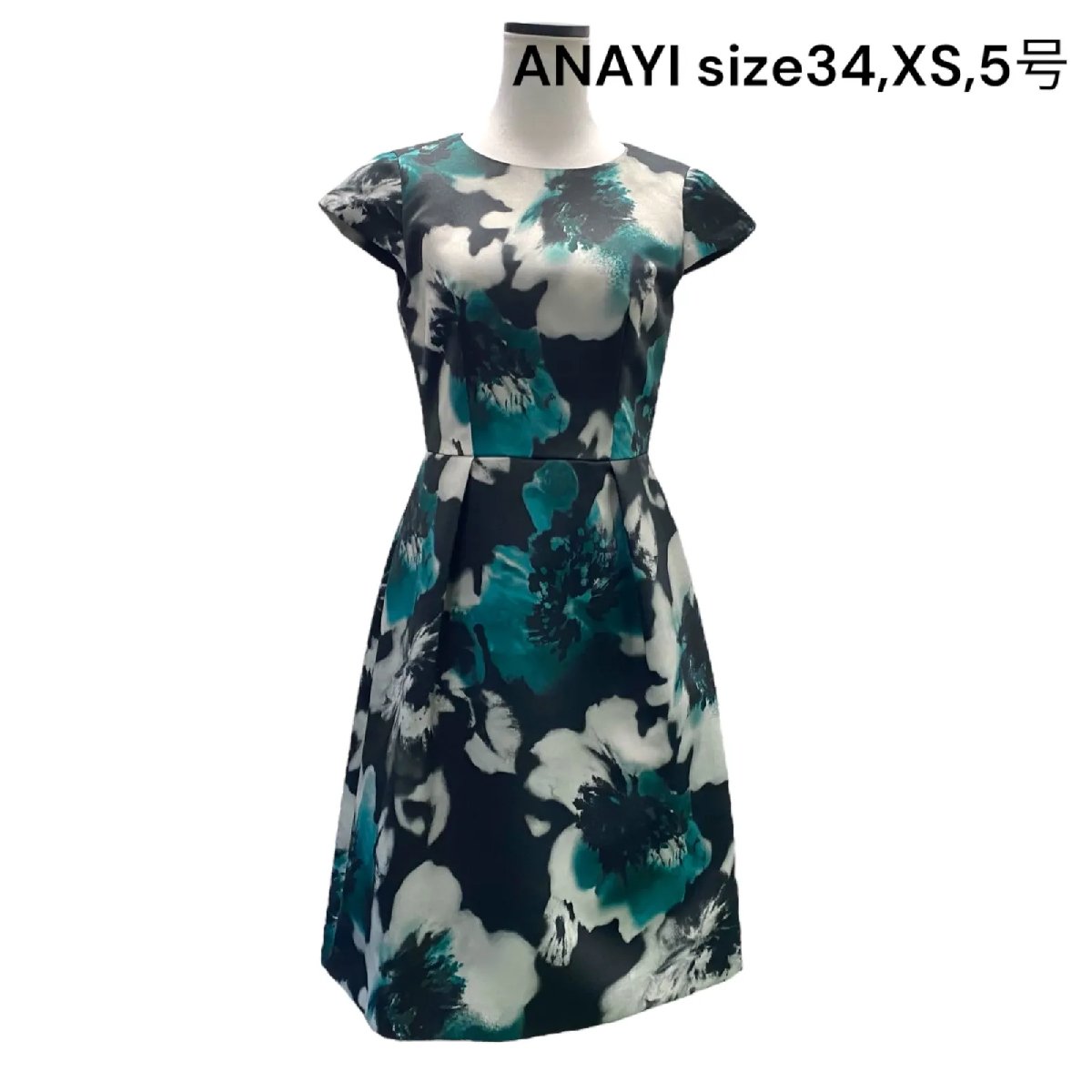 【中古】アナイ ANAYI ワンピース 膝丈 半袖 フレア ブラック 花柄 34,XS,5号 レディース S5Q699|BRANKASTA 店