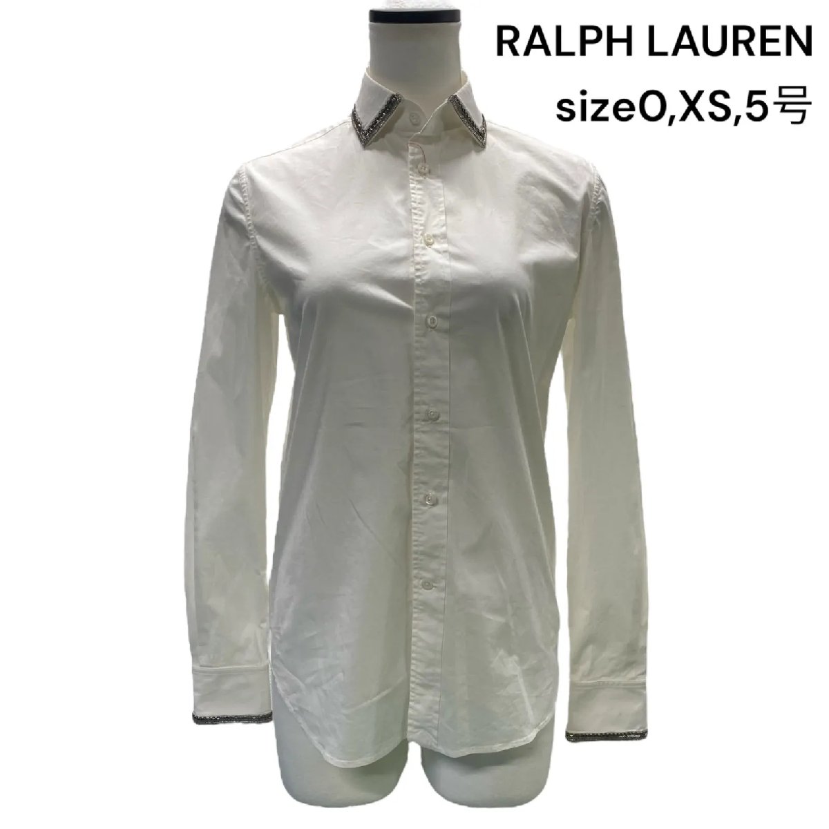 【中古】ラルフ ローレン RALPH LAUREN シャツ ブラウス 長袖 襟装飾 ホワイト コットン 0,XS,5号 S5Q711