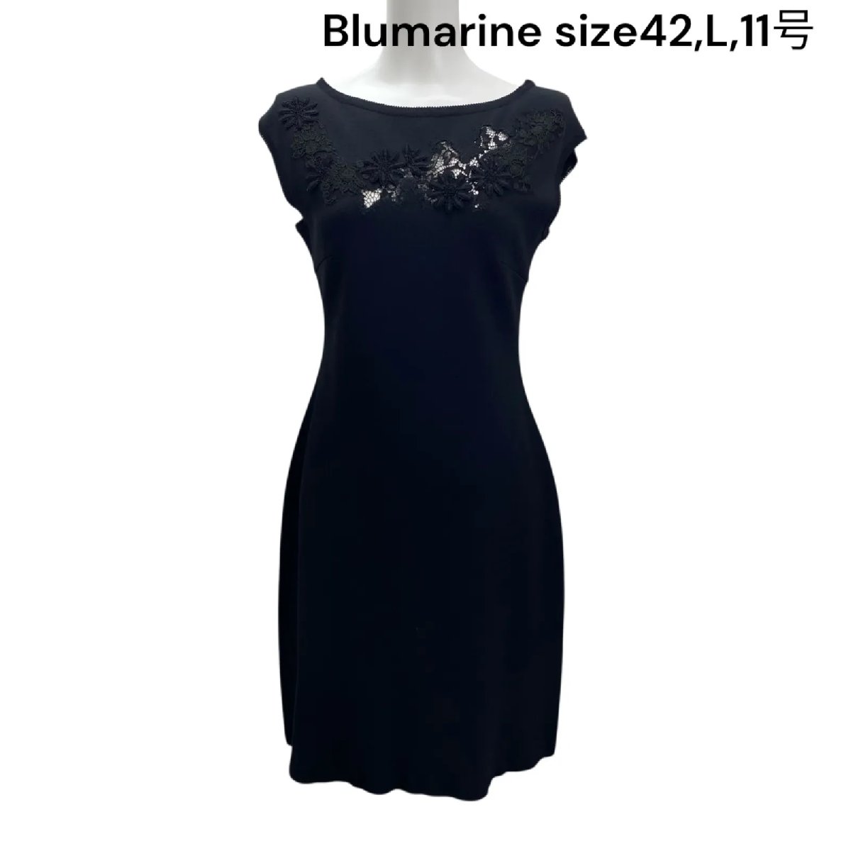 【中古】ブルマリン Blumarine ワンピース ノースリーブ 膝丈 刺繍 ブラック 42、L、11号 レディース S5Q864