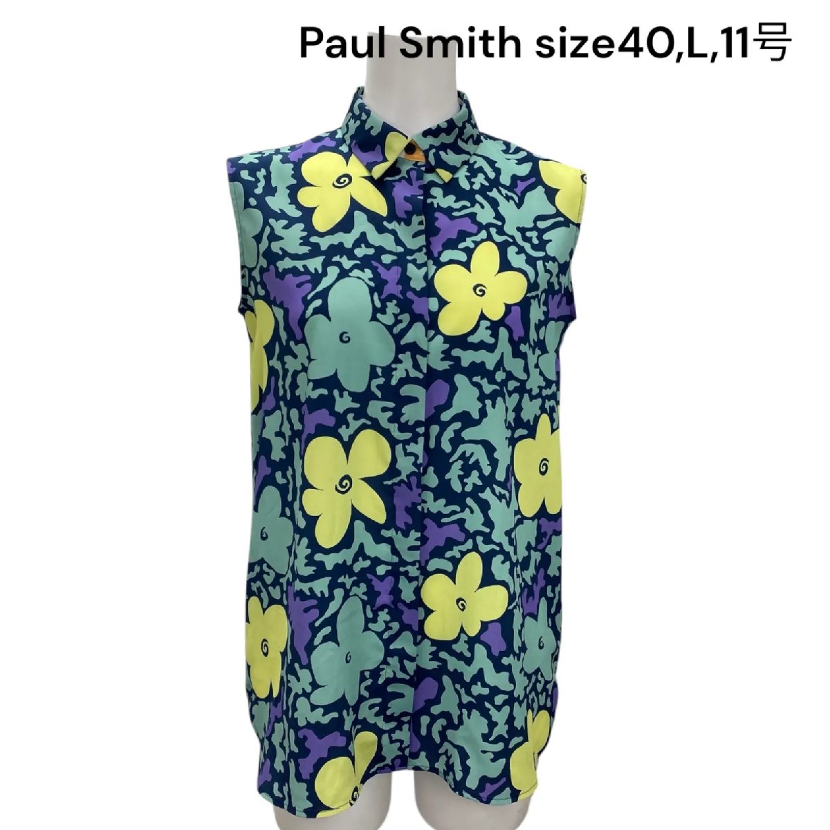 【中古】極点 スミス Paul Smith トップ プルオーバー カットソー ノースリーブ 花柄 40、L、11号 レディース S5Q966 レディースファッション-その他