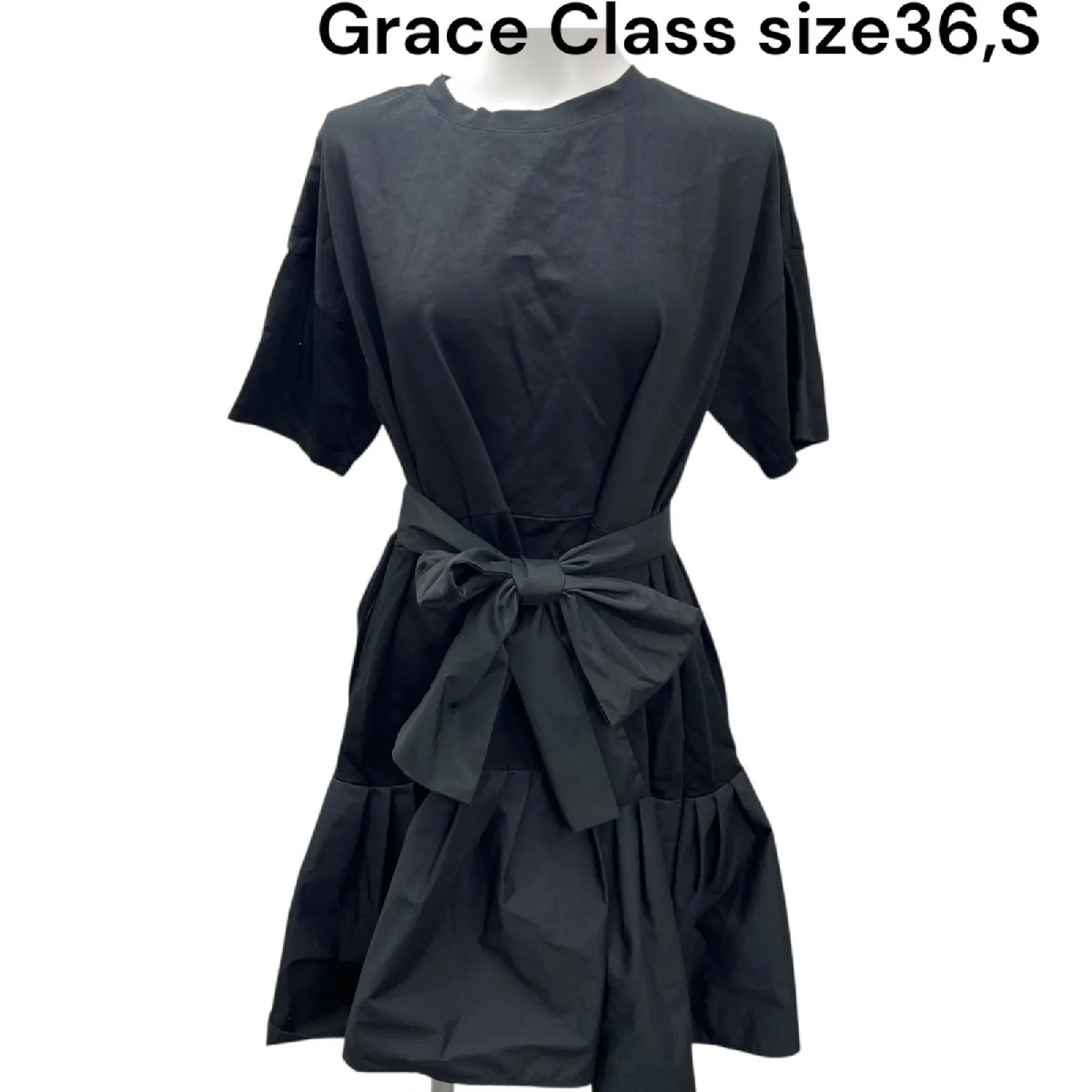 【中古】美品 グレースクラス Grace Class タフタリボン チュニック ワンピース 36、S レディース S5S622