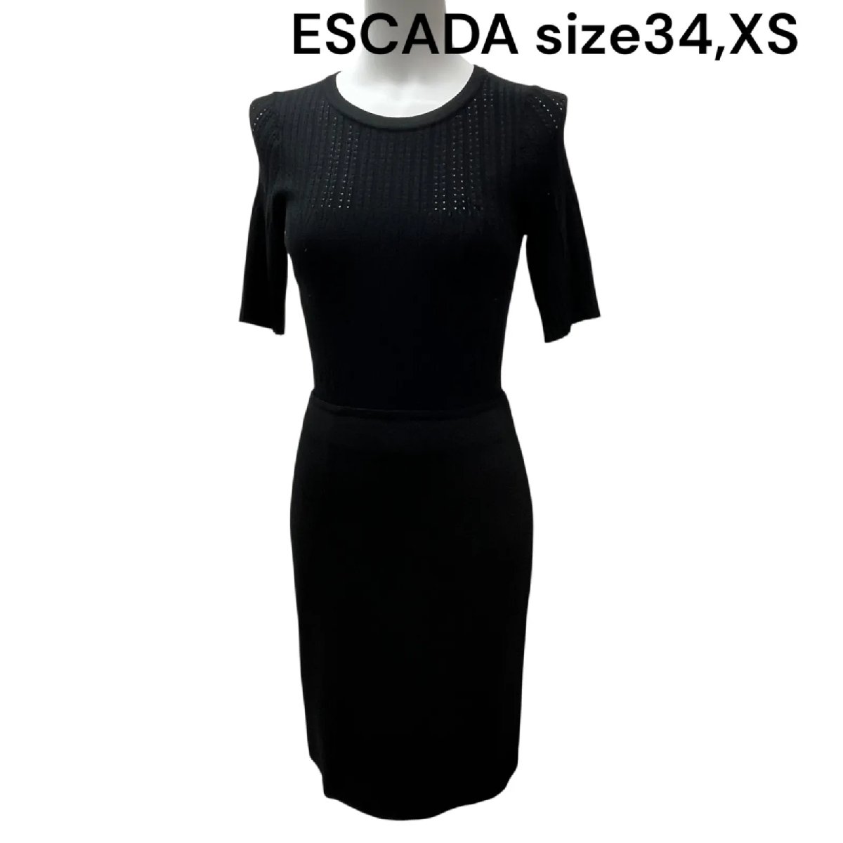 【中古】エスカーダ ESCADA ワンピース サマーニットドッキング ブラック 34、XS レディース S5S726