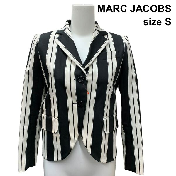 【中古】マークジェイコブス MARC JACOBS 上衣 縞模様 長袖 テーラード ピークドラペル 黒 白 綿織物 XS 7号 レディース Z6B744
