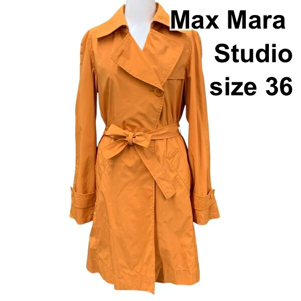 【中古】マックスマーラステュディオ Max Mara Studio スプリングコート アウター 長袖 ステンカラー オレンジ 36 S 7号 レディース Z6B115