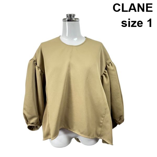 【中古】クラネ CLANE シャツ ブラウス トップス ギャザースリーブ 五分袖 クルーネック ベージュ 1 M 9号 レディース S6B408
