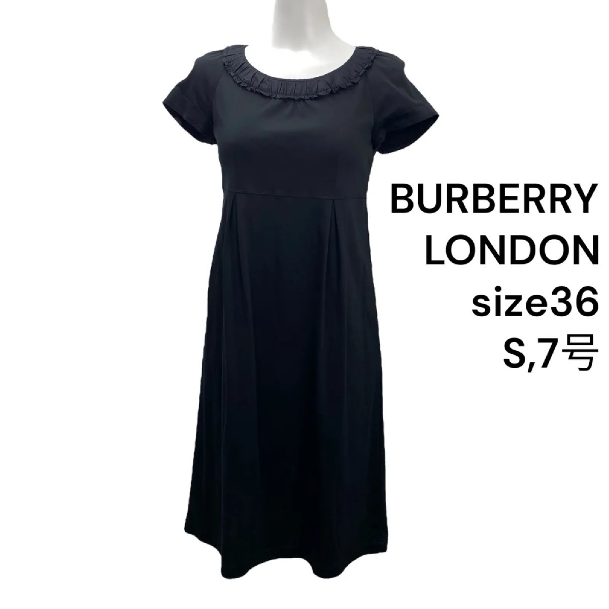 【中古】バーバリー ロンドン BURBERRY LONDON ワンピース 膝丈 半袖 綿 黒 36、S、7号 レディース S5T154