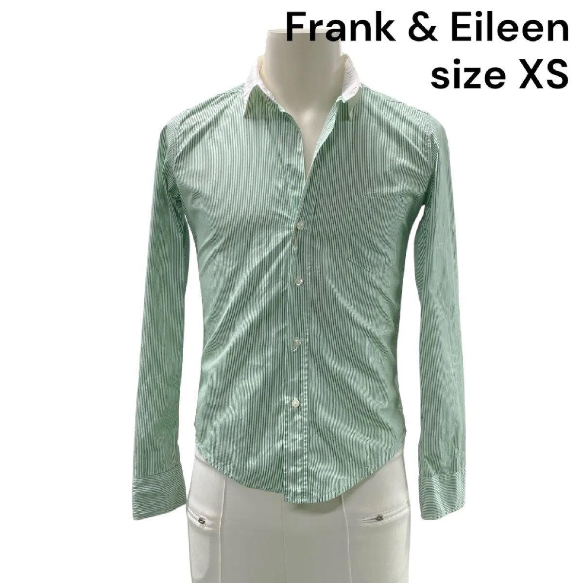 【中古】フランク&アイリーン Frank & Eileen シャツ 長袖 ストライプ コットン 緑 XS ユニセックス S5T170