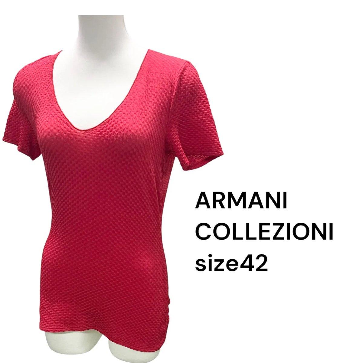 【中古】アルマーニコレッツォーニ ARMANI COLLEZIONI Vのど首 カットソー 赤 赤いこと レディース size42 S5T342