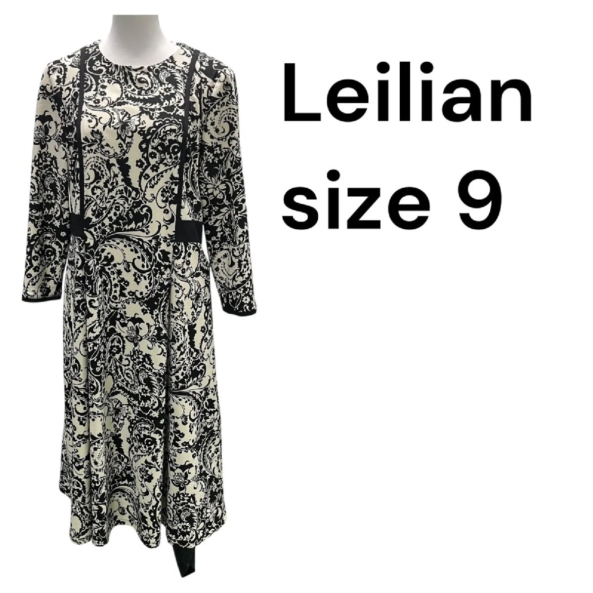 【中古】レリアン Leilian 花柄 ワンピース 白 黒 長袖 レディース size 9 S5T493 20,244円