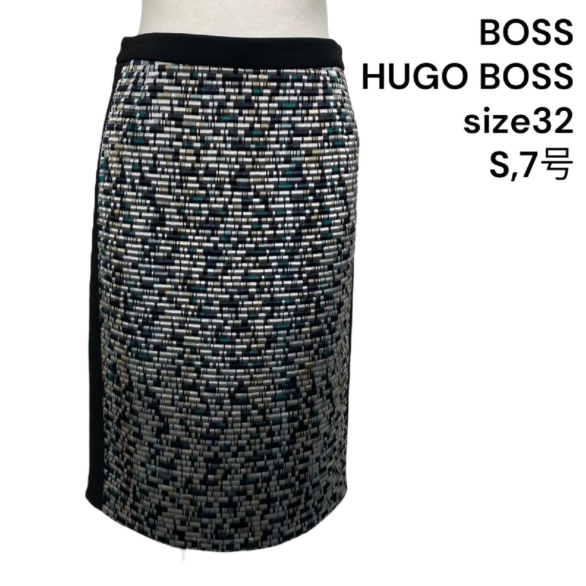 【中古】ボス ヒューゴボス BOSS Votina ジャカード ペンシルスカート 膝丈 シルク 32、S、7号 レディース S5U041
