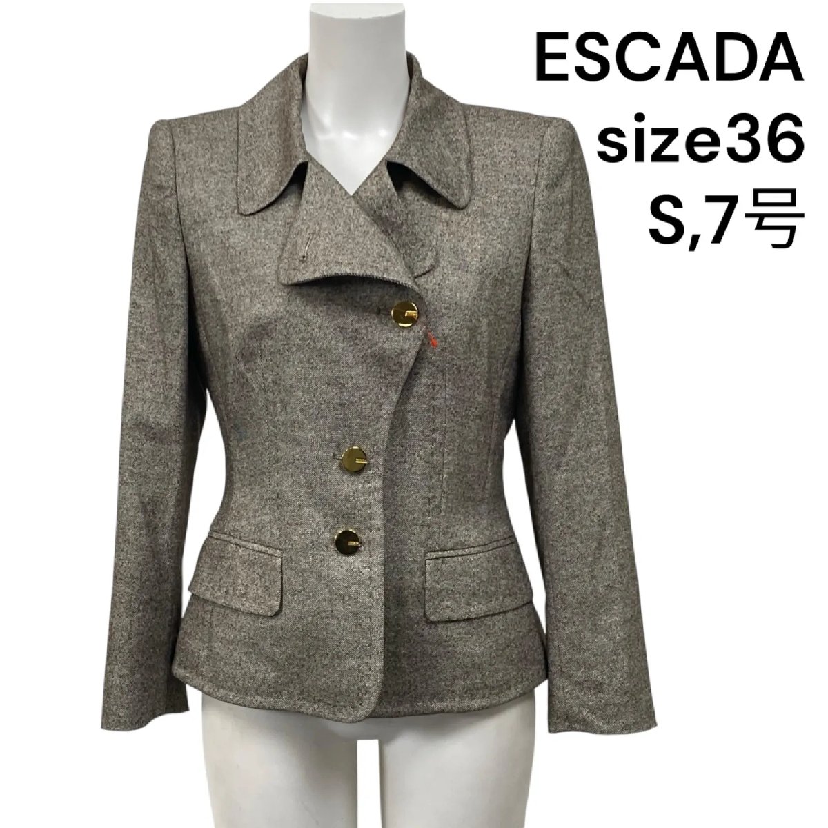 【中古】美品 エスカーダ ESCADA テーラードジャケット 長袖 シルク ウール ブラウン 36 S 7号 レディース S5U334