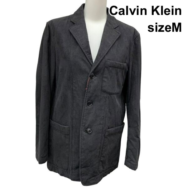 【中古】カルバンクライン Calvin Klein フェイクレザー ジャケット 胸ポケット 中綿 長袖 黒 人工皮革 M メンズ K6A017