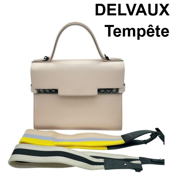 【中古】デルヴォー DELVAUX ハンドバック タンペート MM Tempete MM ストラップ付 サクラ色ベージュ カーフレザー MM レディース 6V075