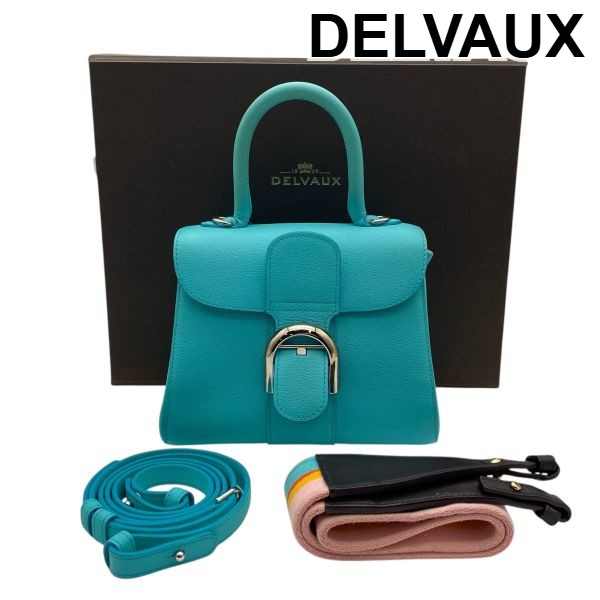 【中古】デルヴォー DELVAUX ブリヨン ミニ Brillant Mini  ハンドバック ショルダーバッグ 2WAY D字型バックル 青色 なめし革 レディース 6D048