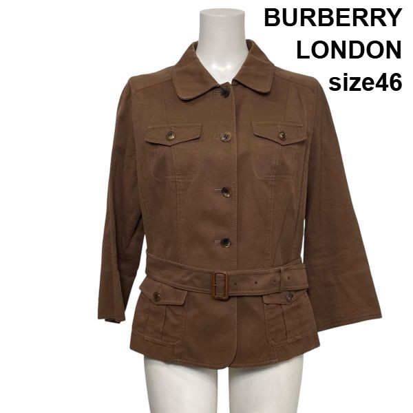 【中古】バーバリーロンドン BURBERRY ユーティリティジャケット サファリジャケット 長袖 ブラウン 綿混 麻混 46 M 9号 レディース S6A334
