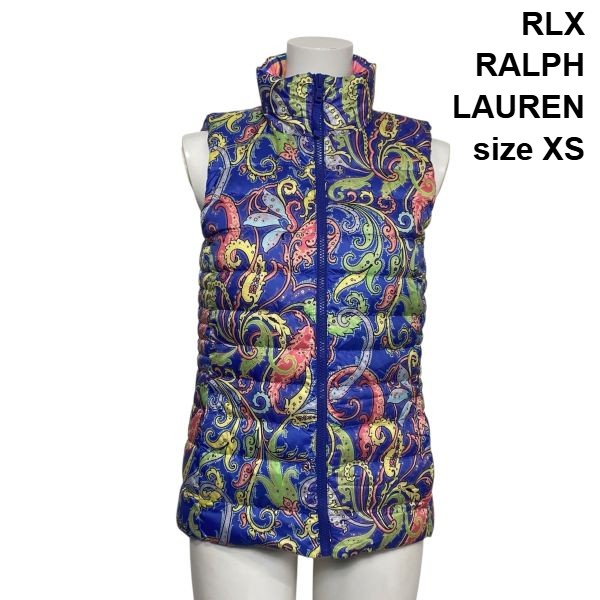 【中古】アールエルエックス RLX ラルフローレン ダウンベスト リバーシブル ゴルフ ペイズリー チェック フェザー XS 5号 レディース S6A464｜BRANKASTA 店