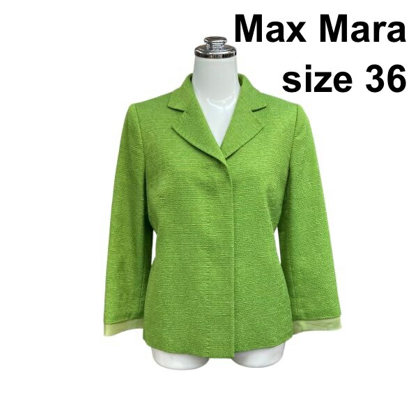 【中古】マックスマーラ Max Mara テーラードジャケット 七分袖 袖口シアー ライトグリーン 綿混 36 S 7号 レディース Z6B584 20,434円