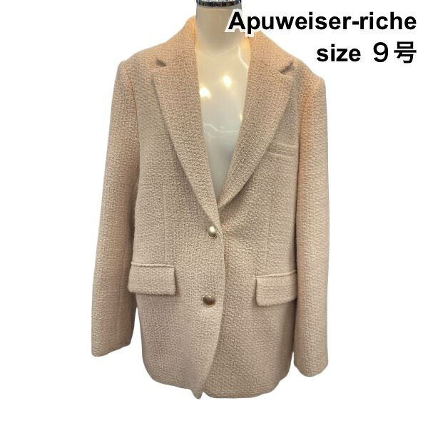 【中古】アプワイザーリッシェ Apuweiser-riche ツイード上衣 アウター シングル テーラード ベージュ 2 M 9号 レディース Z6B430