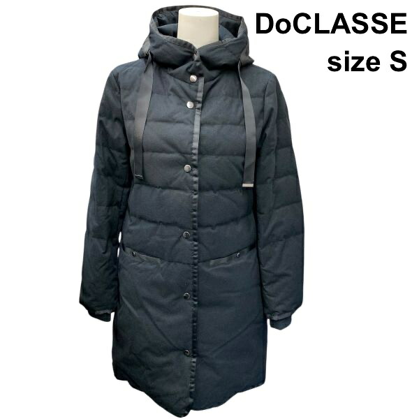 【中古】ドゥクラッセ DoCLASSE ダウンジャケット ロング丈 長袖 フード ダウン90％ 黒 S 7号 レディース Z6B731