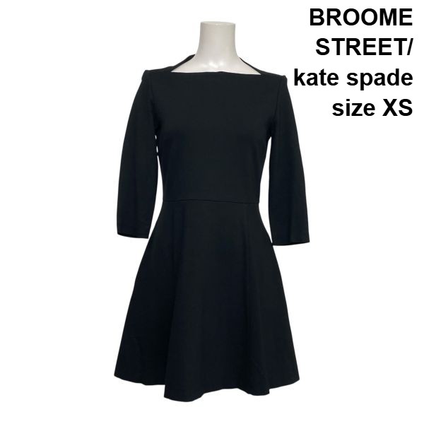 【中古】ブルームストリート BROOME STREET kate spade フレアワンピース 七分袖 膝丈 ボートネック Aライン 黒 XS 5号 レディース S6B151