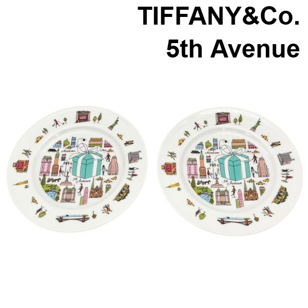 【中古】ティファニー TIFFANY\u0026Co. 有りの実一皿 皿 5thアベニュー 5th Avenue 続きもの ティファニー中央局 さし絵 白 6V179
