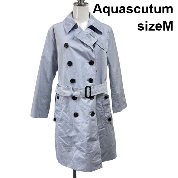 【中古】アクアスキュータム Aquascutum トレンチコート アウター 長袖 ロング丈 水色 8 M 9号 レディース S6B136